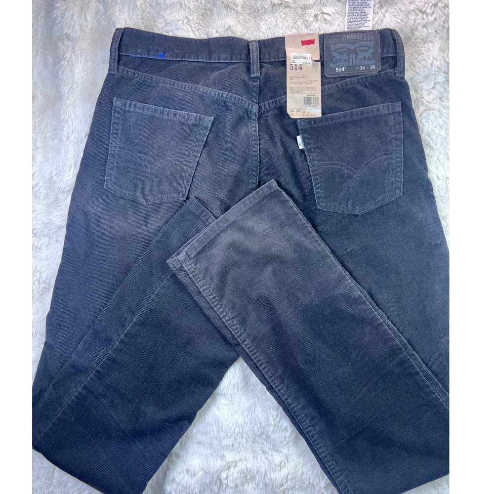 Levis 514 Slim Straight Corduroy Pants Charcoal Grey Mens 34x36 new. A31